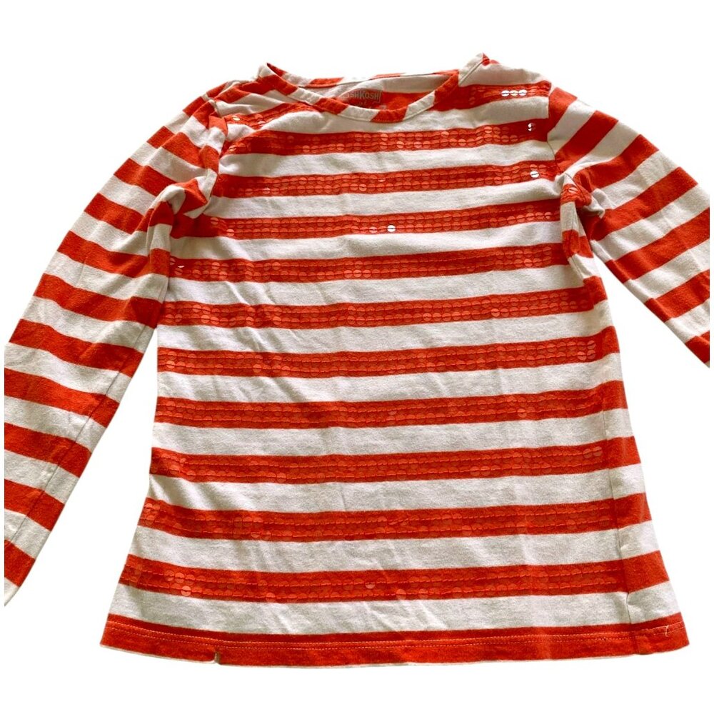OshKosh Girl Orange & Cream Striped Long Sleeve Top Size 7 100% Cotton Casual